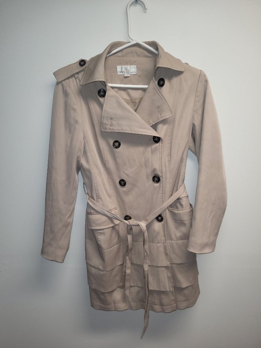 Cleo Petite Women’s Trench Coat Size 4P Beige Double Breasted - Picture 10 of 11